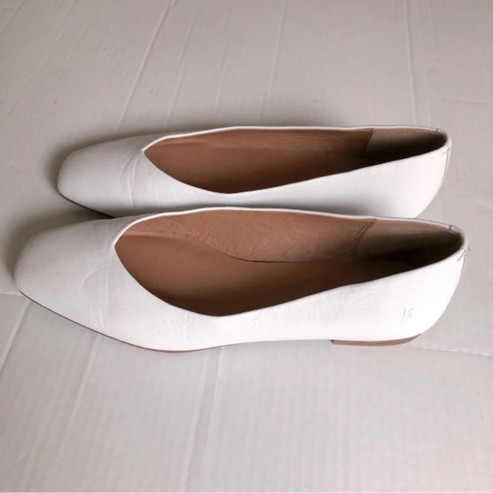 Frye Womens Dana white Square-toe Leather Heel Ballet Flats Shoes 9 - Picture 5 of 12